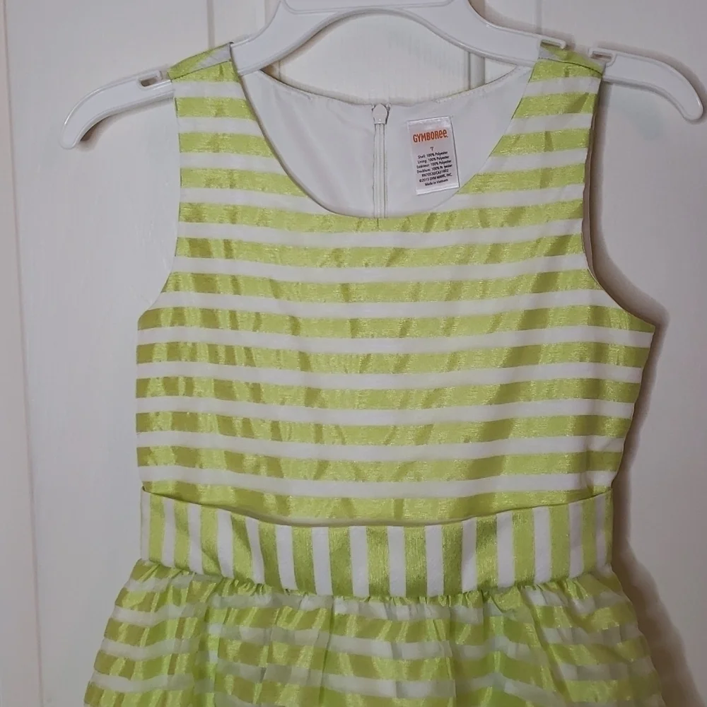 GYMBOREE lawn party green striped dress size 7